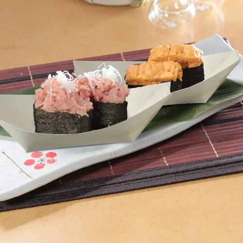 Miniatura 3 de Newtay 300 platos desechables de bambú para barcos de 5.5 pulgadas, pequeños aperitivos de hoja de madera, platos de barco para sushi, bandeja