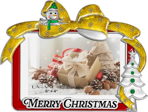 LARAINE Marco de fotos de metal de 4 x 6 pulgadas, lazo de Navidad 2025, imágenes de alta definición para mesa, hogar, regalo decorativo de