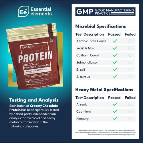 Miniatura 2 de Essential Elements Polvo de proteína de guisante orgánico – Chocolate cremoso Mezcla vegana a base de plantas baja en carbohidratos – Apto