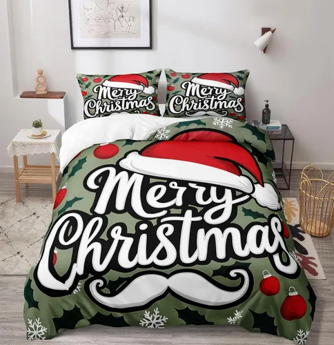 Miniatura 14 de Herside Juego de funda de edredón de Navidad, tamaño Queen, colorido patrón navideño impreso, bonita decoración navideña, microfibra suave, funda