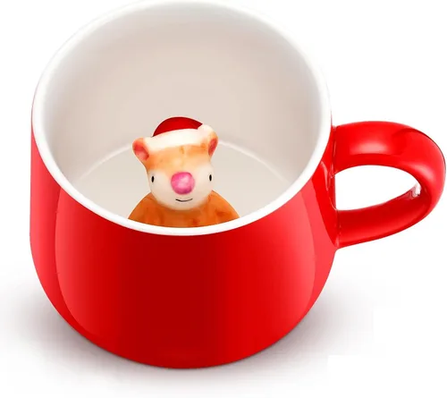 Miniatura 13 de Sliner Divertidas tazas de Navidad en 3D con animal en el interior, 13.5 onzas, hechas a mano, taza de café de cerámica, bonita figura de dibujos