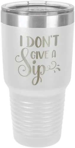 Miniatura 21 de Taza de viaje de acero con recubrimiento de polvo grabado con láser, con texto en inglés "I DON'T GIVE A SIP Engraved Tumbler", sin BPA