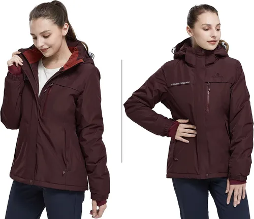 Miniatura 24 de CAMEL CROWN - Chamarra de esquí para mujer, impermeable, con capucha desmontable, rompevientos, forro polar, parka para lluvia