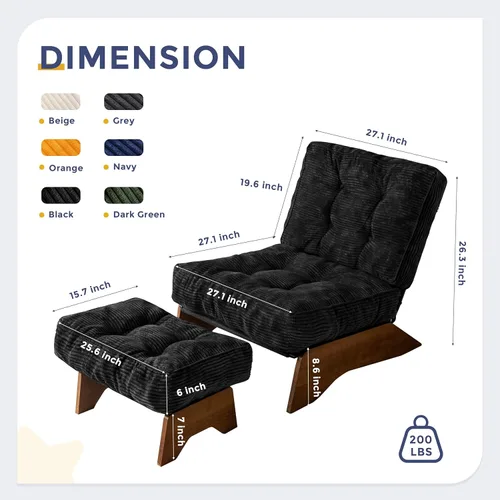 Miniatura 2 de MAXYOYO Silla de Acento con Otomán Respaldo Ajustable, Silla de Sala de Estar Capitoneada Tapizada Silla de Descanso con Conjunto de Reposapiés