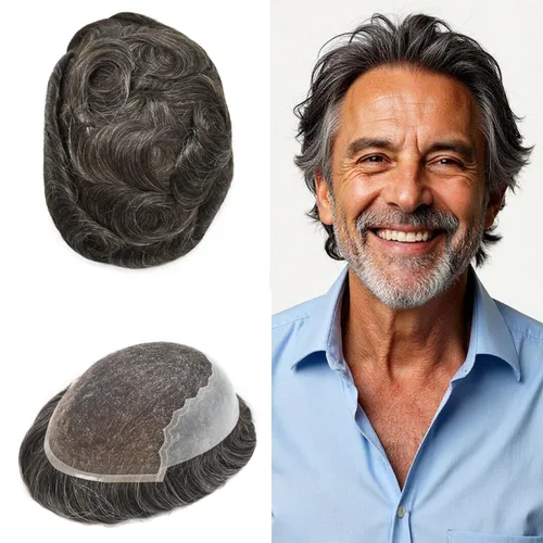 Toupee para hombres Sistema de reemplazo de cabello humano real, postizo de encaje suizo suave para hombres, sistema de pelo tupé, protesis capilar,