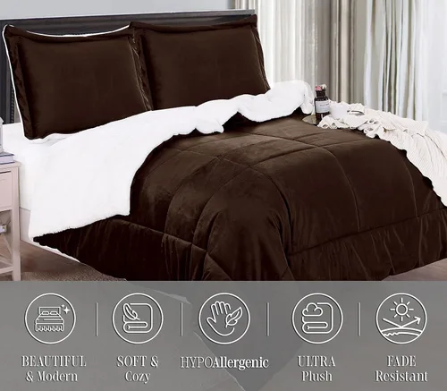 Miniatura 8 de Elegant Comfort Juego de edredón sherpa ultra afelpado de 3 piezas, color sólido y reverso esponjoso, apto para todas las estaciones, peso pesado