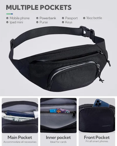 Miniatura 4 de WATERFLY Cangurera cruzada grande bolsa de cintura delgada, bolsa deportiva para mujer y hombre, mochila de viaje a la moda, para correr, caminar