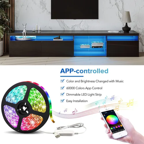 Miniatura 8 de Bellemave Soporte de TV LED para televisores de hasta 105 pulgadas, amplio espacio de almacenamiento con 2 estantes de vidrio, armario de TV