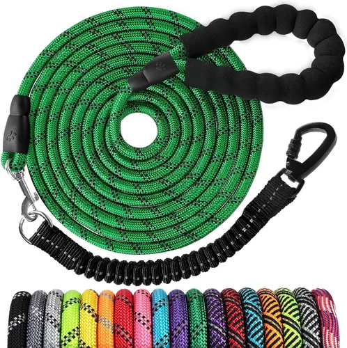 Miniatura 31 de Correa de perro de cuerda de 3 pies: correa resistente con gancho giratorio bloqueable, hilos reflectantes, bungee y asa acolchada - Correa