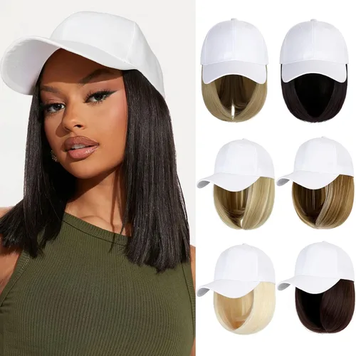 Miniatura 18 de Gorra de béisbol con extensiones de cabello, peluca ajustable, gorra rizada de 14 pulgadas, peluca sintética para mujer, marrón claro mezcla
