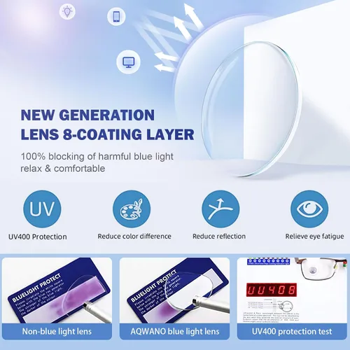 Miniatura 5 de AQWANO Stylish Blue Light Reading Glasses Women Men, Fashion Oversized Square Designer Readers Computer Eyeglasses Púrpura - Metal incorporado
