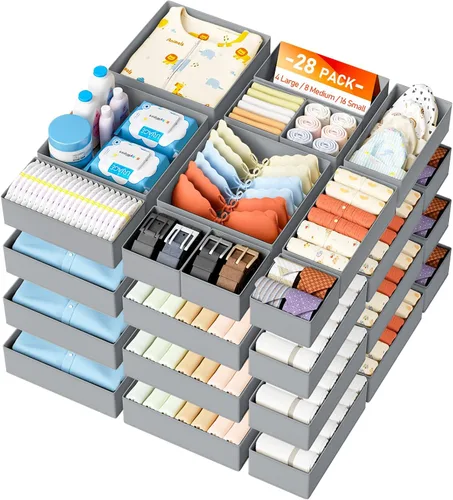 Miniatura 27 de DIMJ Organizador de cajones para ropa, paquete de 12 unidades, organizadores plegables para bebé, organizador de almacenamiento y cómoda para Beige