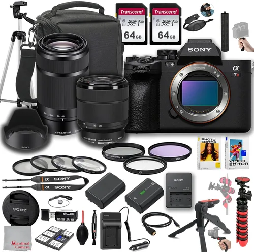 Sony Cámara sin espejo a7R V con lente Sony FE 1.102-2.756 in y lente Sony E 2.165-8.268 in f/4.5-6.3 OSS | 61MP | 128 GB de memoria, software de