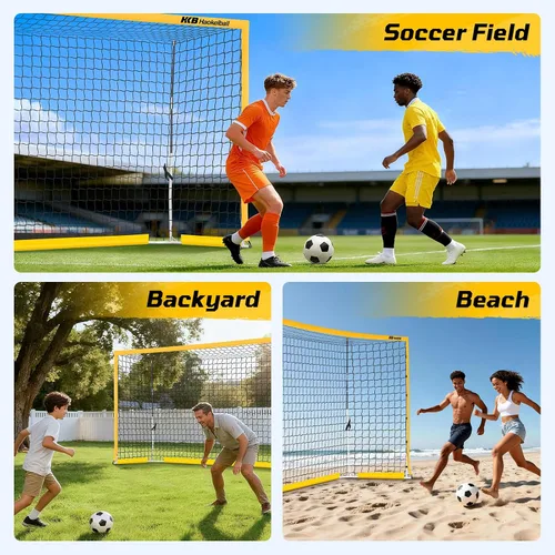 Miniatura 7 de Haokelball Portería de fútbol portátil para patio trasero, red de fútbol de 12 x 6 pies con poste de metal para práctica de adultos y jóvenes