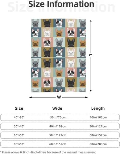 Miniatura 3 de Bonita manta de bulldog francés para niños y adultos, suave y ligera manta de bulldog francés de 50 x 60 pulgadas para sofá, cama, decoración