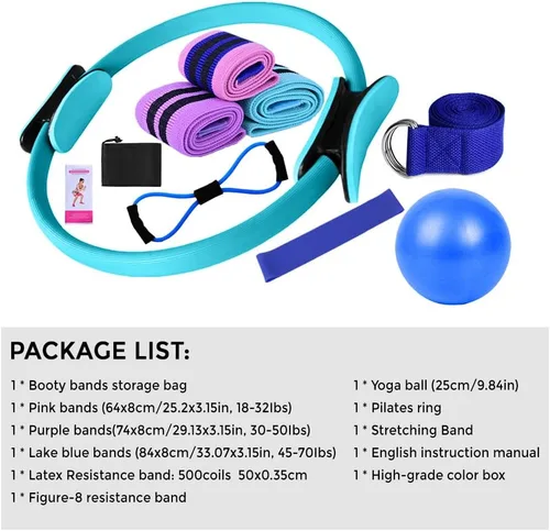 Miniatura 8 de Karlak Conjuntos de yoga para mujeres, equipo de pilates en casa, anillo mágico de pilates, bandas de botín para entrenamiento de glúteos, pelota
