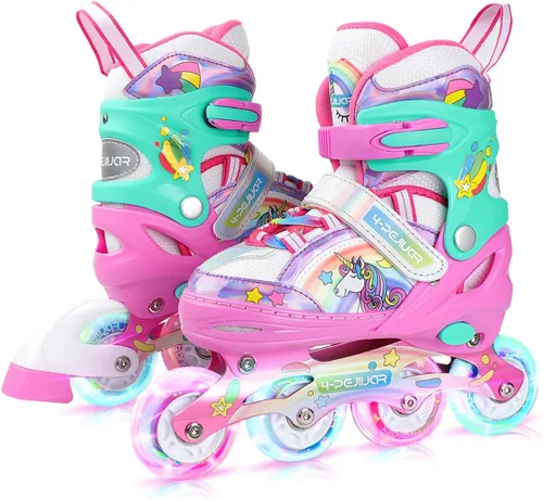 Patines en línea de unicornio arcoíris para niñas, adolescentes y mujeres, patines 4-Pejiijar para niñas de 6 a 8 a 12 años con ruedas luminosas,
