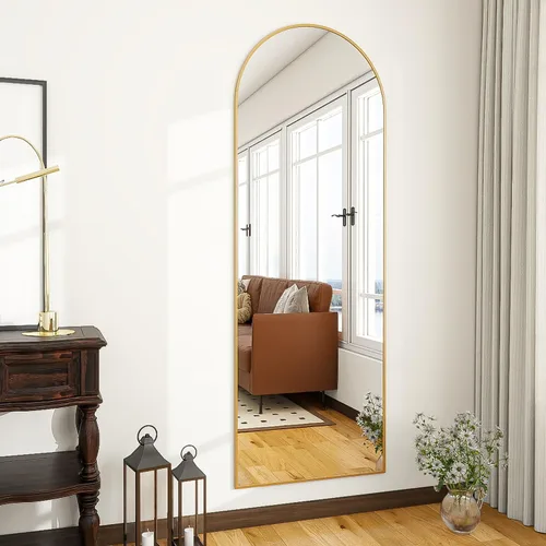 Miniatura 2 de OGCAU Espejo de suelo de longitud completa, 56 x 20 pulgadas, espejo de cuerpo completo con parte superior arqueada, para colgar o inclinarse
