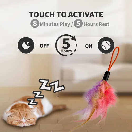 Miniatura 4 de Juguetes interactivos para gatos de interior, juguete de plumas para puerta colgante automática, ratón y varita de cinta, recargable por USB, Blanco
