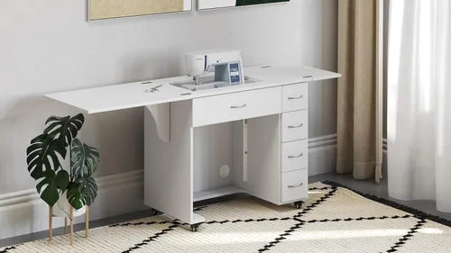 Miniatura 9 de Arrow - Muebles de costura clásicos Alice - Armario de costura compacto de tamaño mediano con elevación hidráulica de máquina, cajones, hojas