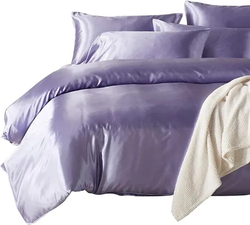 Miniatura 13 de HOTNIU Juego de funda de edredón de seda satinada con cierre de cremallera, colección de ropa de cama de 2 piezas ultra suave de alta calidad