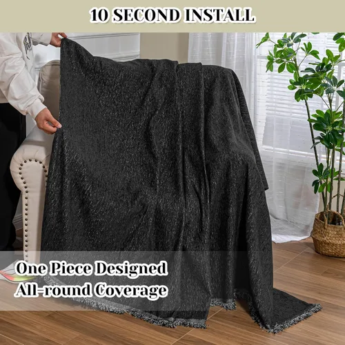 Miniatura 5 de MEETSKY Funda Negra de Silla de Tamaño Grande, Funda de Chenilla para Sillón/Sofá de 1 Cojín para Perro, Fundas de Sofá Protector de Muebles