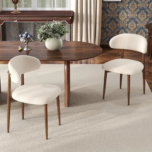 Miniatura 3 de Juego de 2 sillas de comedor estilo granja, sillas de comedor de mediados de siglo con patas de metal de grano de nogal, sillas tapizadas de tela