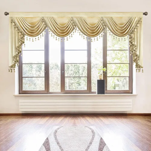 Miniatura 36 de VOGOL Cenefa de cortinas de terciopelo grueso para dormitorio, cenefas de cascada de lujo con aislamiento térmico dorado para sala de estar formal