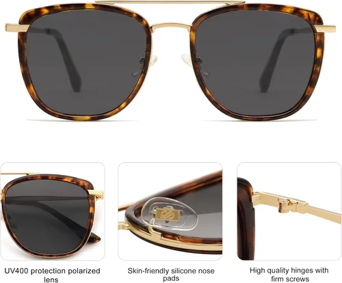 Miniatura 4 de SOJOS Gafas de sol polarizadas cuadradas estilo aviador retro para mujeres y hombres, gafas de sol vintage para mujer, UV400 SJ2180