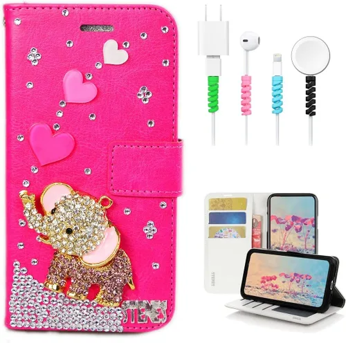 Miniatura 10 de Bling - Funda tipo cartera compatible con iPod Touch de 7ª generación (2019), elegante, diseño 3D hecho a mano de libélula y mariposa, funda de Azul