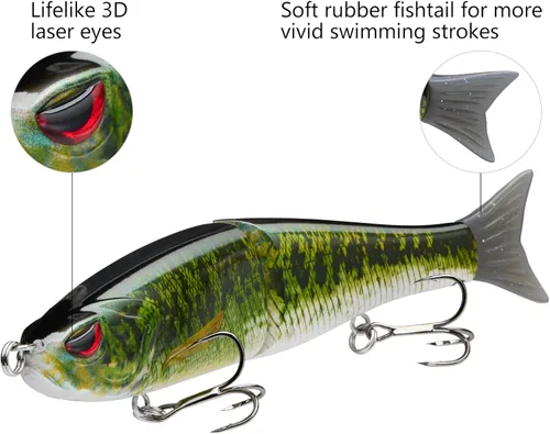 Miniatura 4 de Señuelos Bassdash SwimShad Glide articulados Swimbait Lubina Cachorro Salmón Trucha Almizclado Señuelo de Pesca Bajo Largemouth