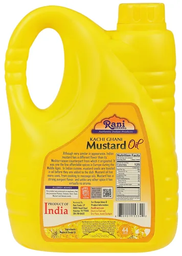 Miniatura 5 de Aceite de mostaza Rani (Kachi Ghani) 67.6 onzas (2 litros) sin OMG Sin gluten Vegano 100% natural Kosher