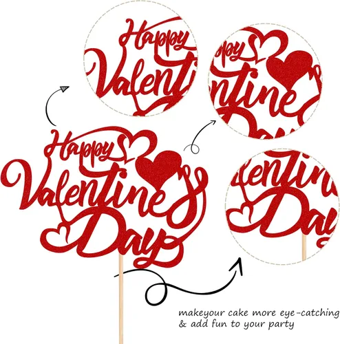 Miniatura 7 de 1 pieza de decoración para pastel del día de San Valentín con purpurina roja dulce corazón de San Valentín, decoración de tartas de San Valentín