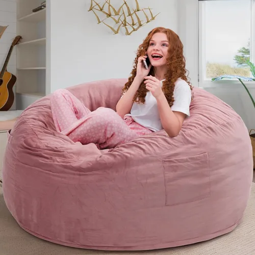 Miniatura 9 de Kromax Sillón Puf Grande de 3.5 Pies para Niños, Adolescentes, Adultos, Espuma Viscoelástica, Fácil de Limpiar, Funda de Ante Suave Lavable, Gris