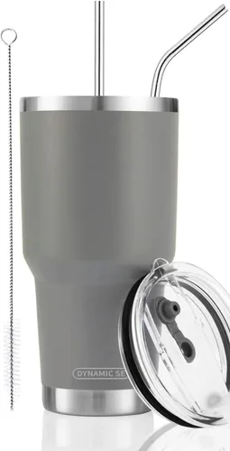 Miniatura 18 de D·S Vaso de 30 onzas con purpurina verde de Navidad con gradiente de acero inoxidable de doble pared aislada al vacío con popote y tapa, cepillo