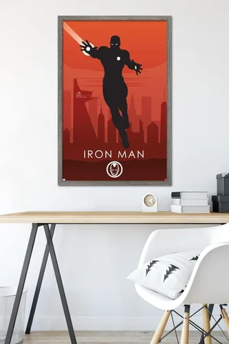 Miniatura 6 de Trends International Marvel Heroic Silhouette - Póster de pared de Iron Man, 14.725 x 22.375 pulgadas, versión enmarcada de madera de granero