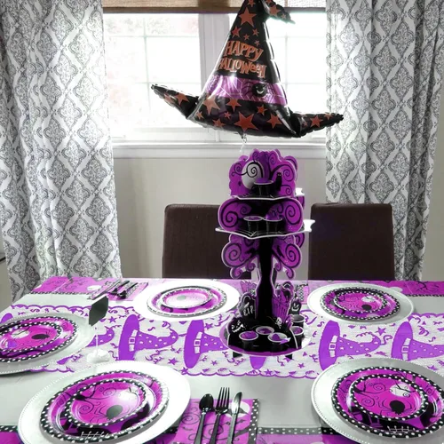 Miniatura 4 de Camino de mesa de Halloween – Camino de mesa de encaje con sombrero de bruja para decoraciones de mesa de Halloween – Máscara de Halloween, cena