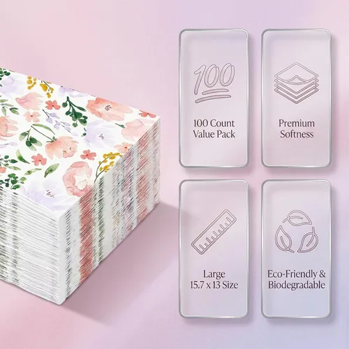 Miniatura 3 de JarThenaAMCS 100 servilletas de papel floral desechables para baño, acuarela, hojas de flores silvestres, toalla de mano, servilletas de cena
