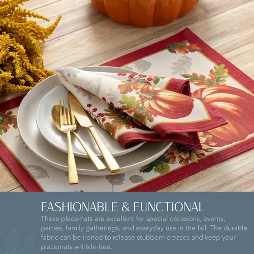 Miniatura 4 de Elrene Home Fashions Manteles individuales de otoño con bordes de hojas oscilantes, manteles de mesa de comedor de temporada, 13 pulgadas de ancho x
