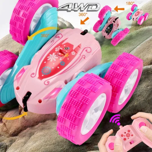 Miniatura 3 de FREE TO FLY Coches de Acrobacia RC: Auto de Carrera de Carrera de 4 Ruedas con Rotación de 360° y Doble Cara para Exterior e Interior para Niñas