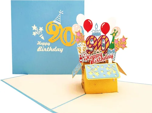 Miniatura 11 de iGifts And Cards Tarjeta desplegable 3D de cumpleaños número 100: caja de fiesta azul centro de mesa de champán - Saludo de hito para padres