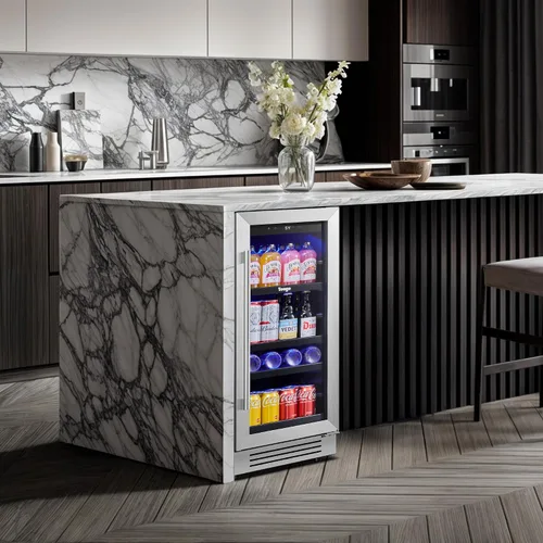 Miniatura 3 de Yeego Refrigerador de bebidas y mini refrigerador, enfriador de bebidas de 15 pulgadas con 80 latas de 34 a 54 °F, pequeño enfriador de cerveza