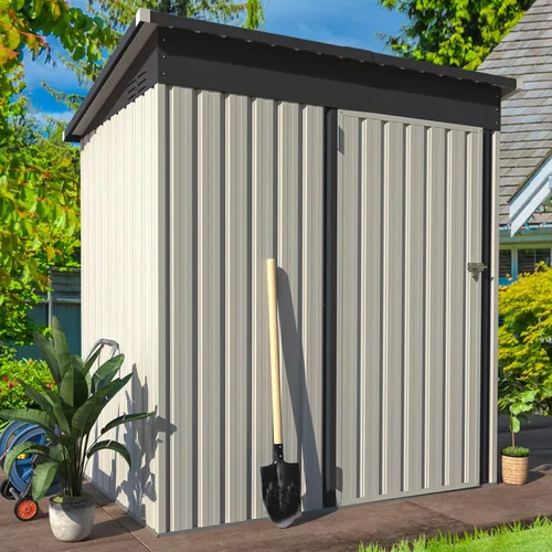 AECOJOY Cobertizo de almacenamiento al aire libre de 5 x 3 pies, pequeño cobertizo de metal con puerta con cerradura, almacenamiento de utilidad y