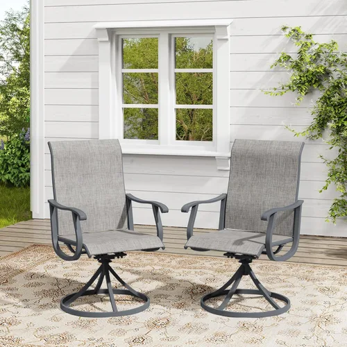 Miniatura 18 de VICLLAX Juego de 2 sillas de comedor giratorias para patio, sillas de exterior de tela de malla de textileno acolchada con reposabrazos para porche