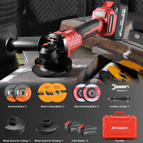 Miniatura 7 de AOBEN Amoladora angular inalámbrica de 4-1/2 pulgadas, herramienta de amoladora con batería de 21V, amoladoras eléctricas de potencia, motor sin