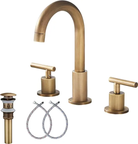 Grifo de baño de 2 manijas 3 agujeros 360 caño giratorio latón antiguo grifo de fregadero de baño con drenaje desplegable Latón envejecido.