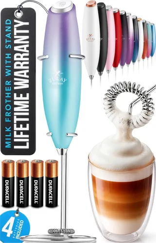 Miniatura 107 de Zulay Kitchen Espumador de leche de mano con pilas Duracell AA – Mezclador eléctrico ultrarrápido y creador de espuma, mezclador de bebidas fácil