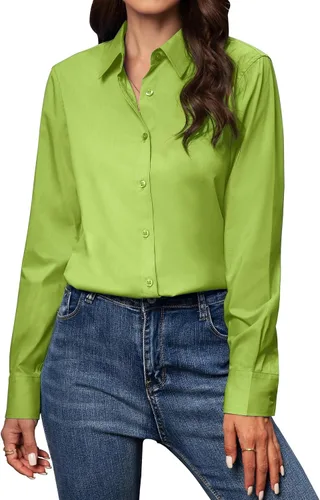 Miniatura 26 de Gleeivy Camisas con botones para mujer de ajuste clásico, camisa de vestir, camisa de trabajo, de negocios, casual, de manga larga, blusa, tops A