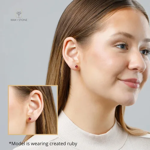 Miniatura 2 de MAX + STONE - Aretes de oro amarillo o blanco de 14 quilates con forma de corazón para mujer con piedra natal de 0.197in, Metal Gema