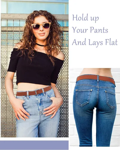 Miniatura 5 de Women No Show Invisible Belt Elastic Stretch Waist Belt with Flat Buckle